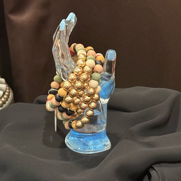 Five Strand Wood Beaded Stretch Bracelet In Fall Colors, NWT - Picture 5 of 11